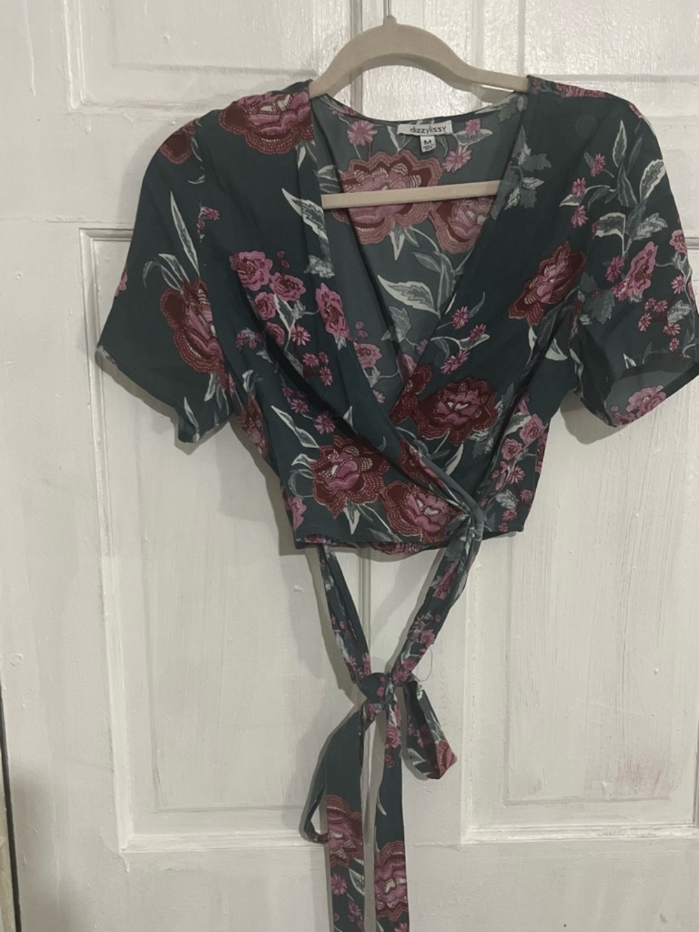 Dark Green Floral Tie-Front Crop Top